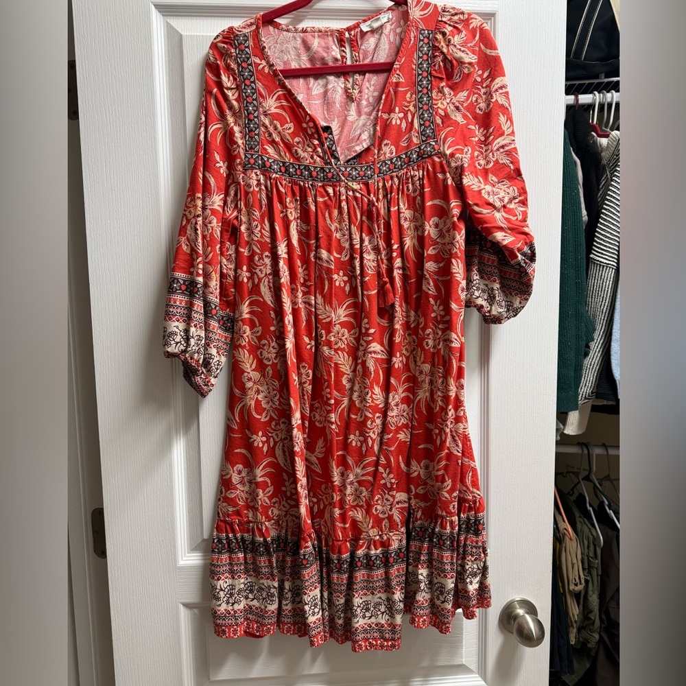 Bright Coral Peasant BeachLunchLounge Dress Women’s Medium